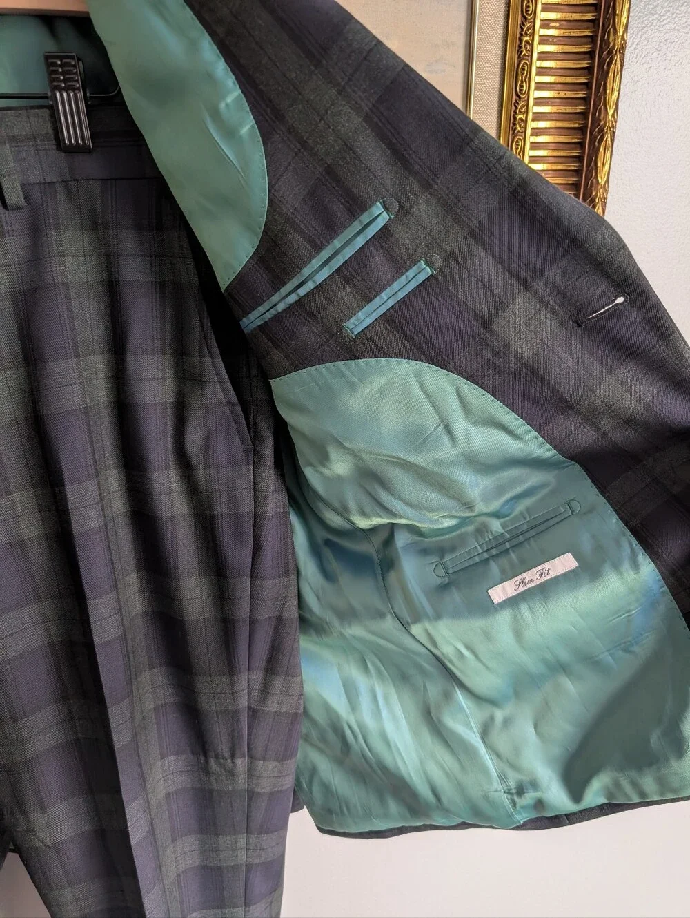 NWOT Charles Tyrwhitt Full Navy and Dark Green Super 100s Plaid Suit